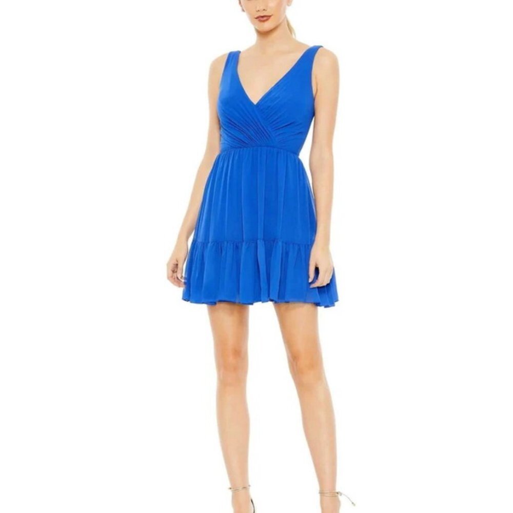 Mac Duggal Royal Blue Ruffle Tiered Sleeveless Mini Dress